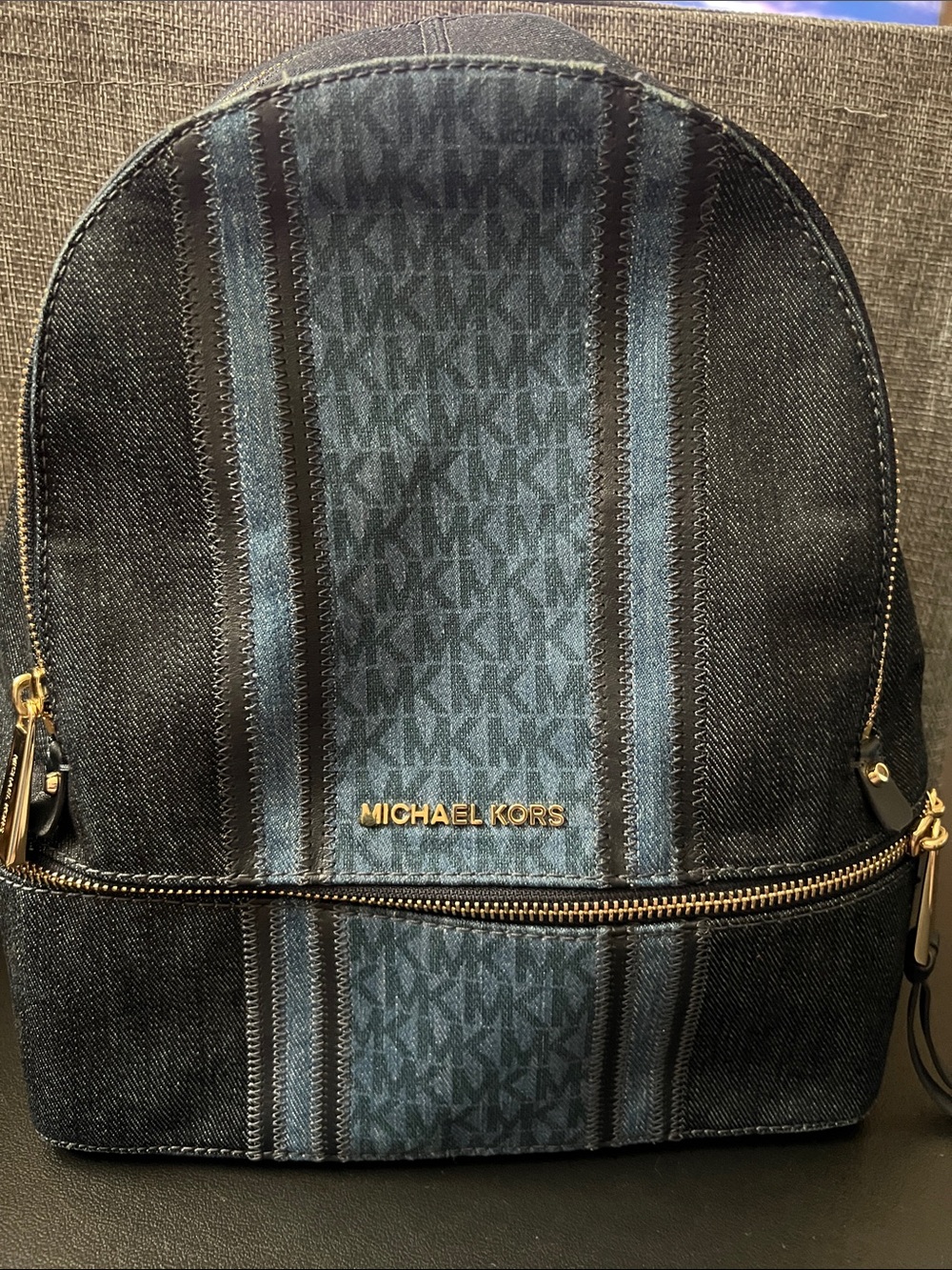 Michael Kors Blue & Black MK Stripe Denim Backpack